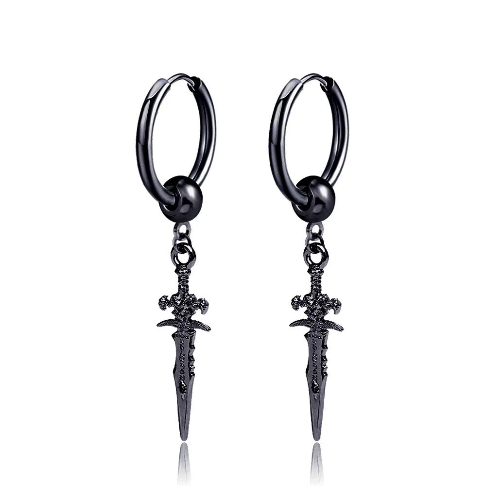 Hot Sale Retro Punk Ringing Arrow Hip Hop Street Couple Earring Boys Earrings Cross Sword Men's Ear Clips Stainless Steel