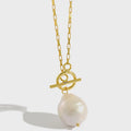 MN00464 Wholesale OT Lock Natural Freshwater Big Baroque Pearl Necklaces 925 Sterling Silver Gold Plated Pearl Jewelry