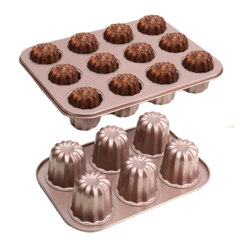 Non-Stick Mini Fluted Tube Baking Pan 6/12 Cavity Canele Mold Cake Pan Canele Muffin Bakeware Cupcake Pan for Oven Baking