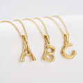 Custom 18K Stainless Steel 26 Initial Letter Alphabet Charm Jewelry Popular Hip Hop Gold Bamboo Letter Pendant Necklace