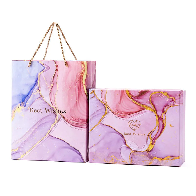 Pink Marble Pattern Custom Gold Foil logo Creative Gift Box Ins Style Gift Packaging Birthday Gift Box Wedding Candy Box