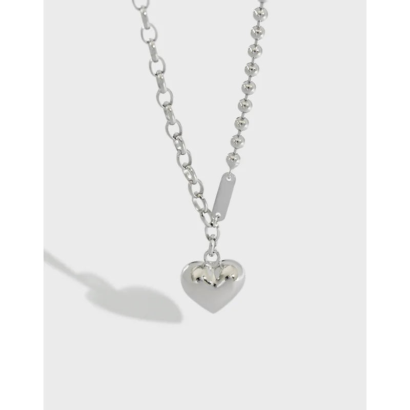 Fashion Sterling Silver 925 Heart Tennis Shape Necklace Love Heart Pendant Necklace Bead Heart Necklace for Women