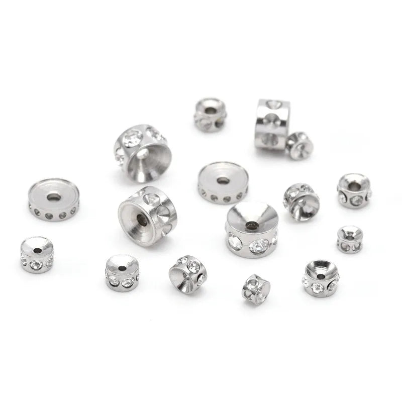 Crystal Stone Rondell Diy Accessories Stainless Steel Rhinestone Spacer Metal Beads for Jewelry Making