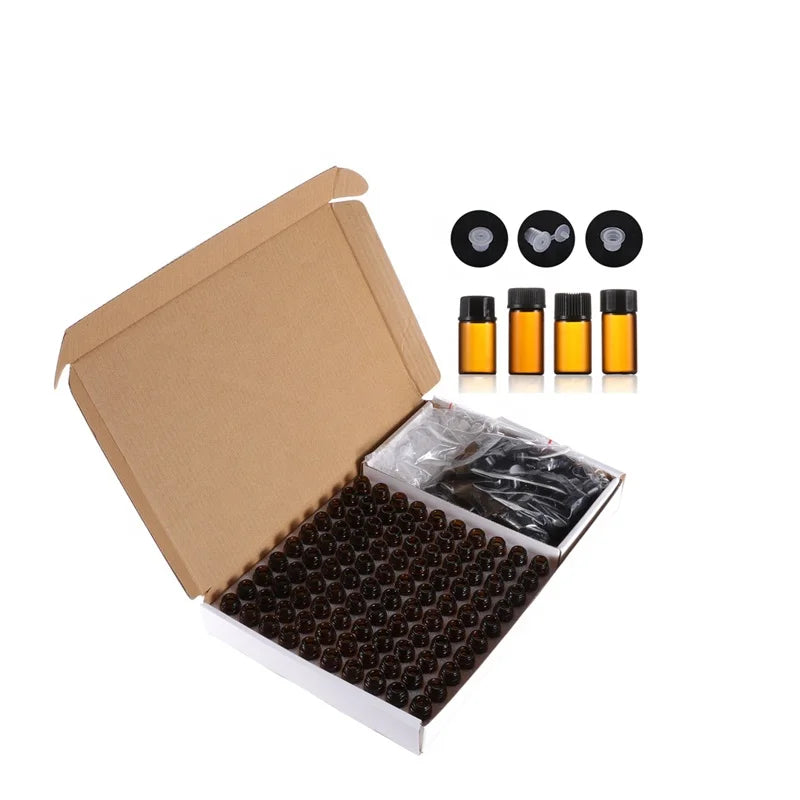 Best-Selling 1ml 2ml 3ml Amber Glass Essential Oil Bottles with Screw Cap Dropper Insert and Orifice Reducer