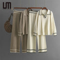 Liu Ming New Wholesale Autumn Winter Women Fashion Knitted Suits Long Sleeves Tops Long Wide Leg Pants Two Pieces Set