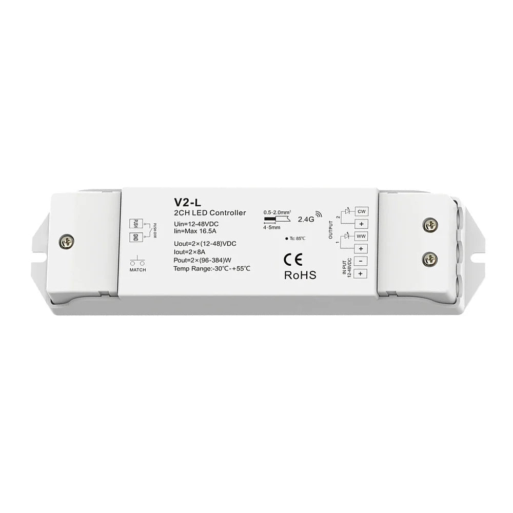 V2-L Dual White Light Strip WW CW Led Dimmer 12-48V 2 Channel RF 2.4G Wireless Remote Control Dual Color LED Controller