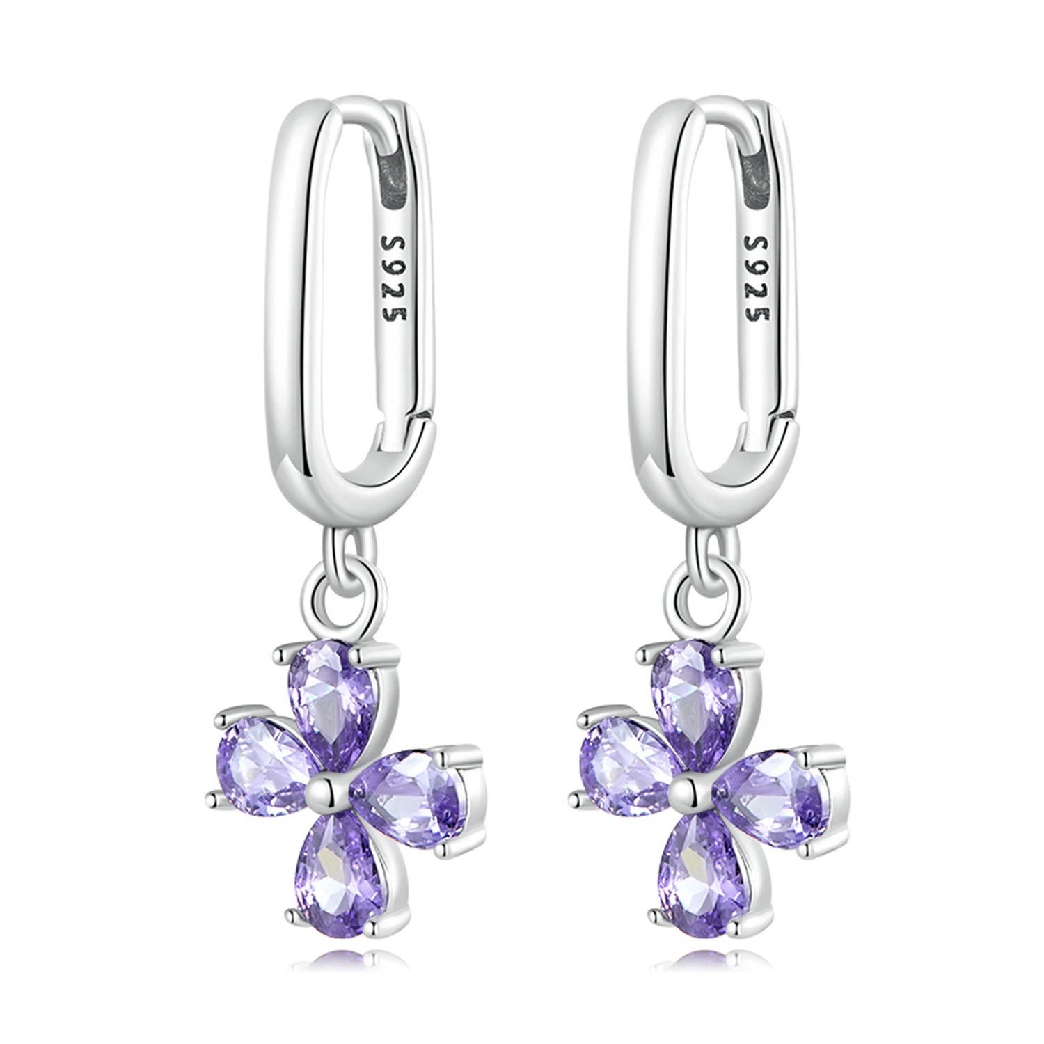 HOT 925 Sterling Silver Purple Zirconium Cross Earrings for Women Fine Jewelry Cross Pendant Drop Earrings Party Gift SCE1428