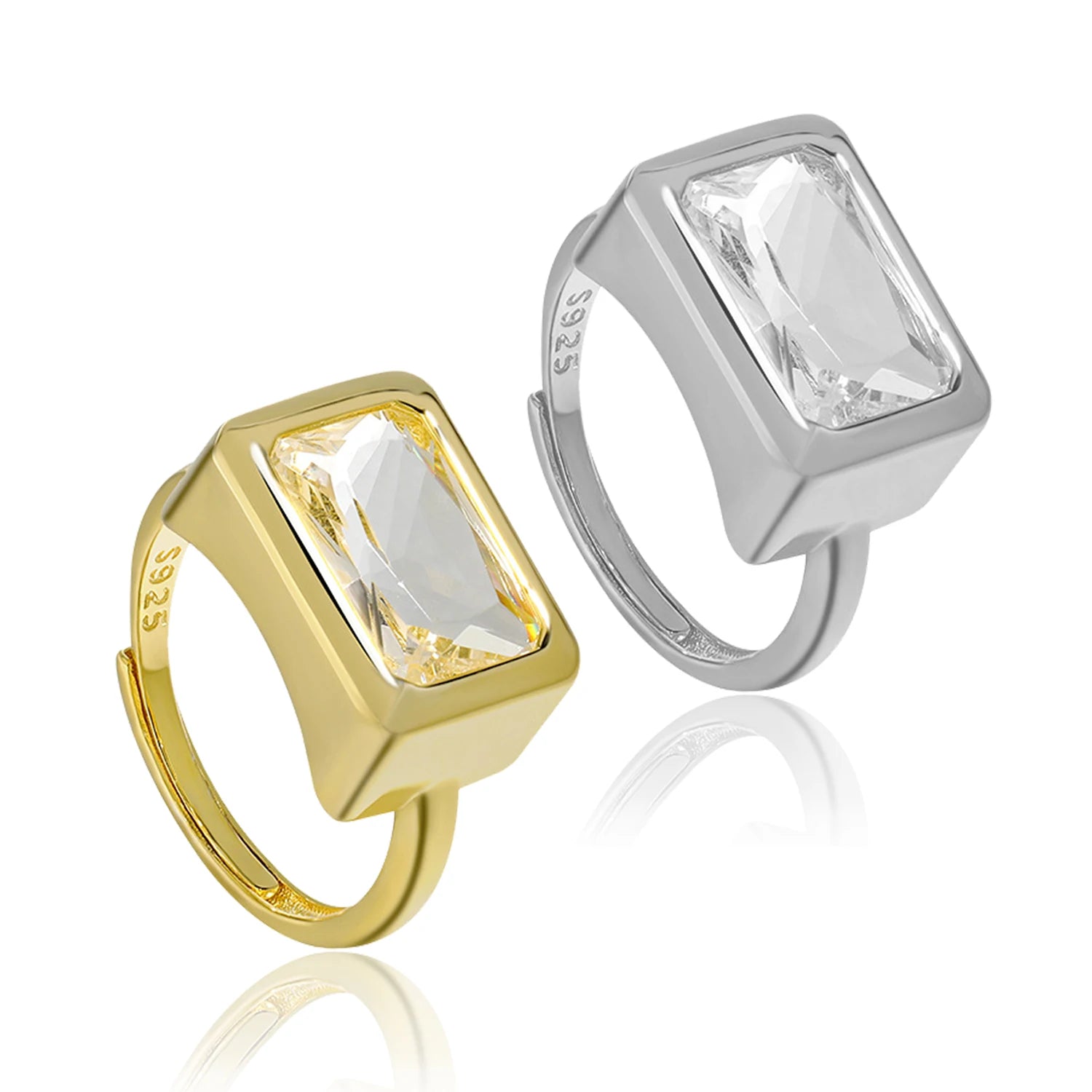 FUAMAY Resizable Rings 925 Silver Design Ring Single Baguette Silver Ring
