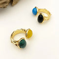 Wholesale Female Make Fashion Brass Alloy Flexible Open Cuff Finger Ring Malachite Cat's Eye Turquoise Agate Rings Jewelry