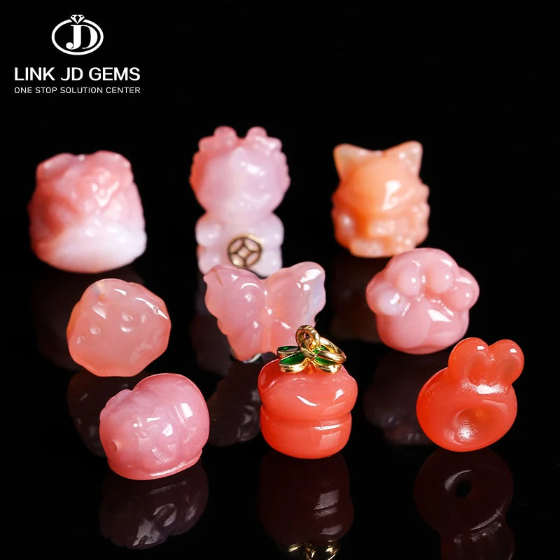 LINK JD GEMS JDPZW15 CNAS Certified Natural Crimson Salt Source Agate Carved Multi-shape Cute Gemstone Pendant Earring Bracelet