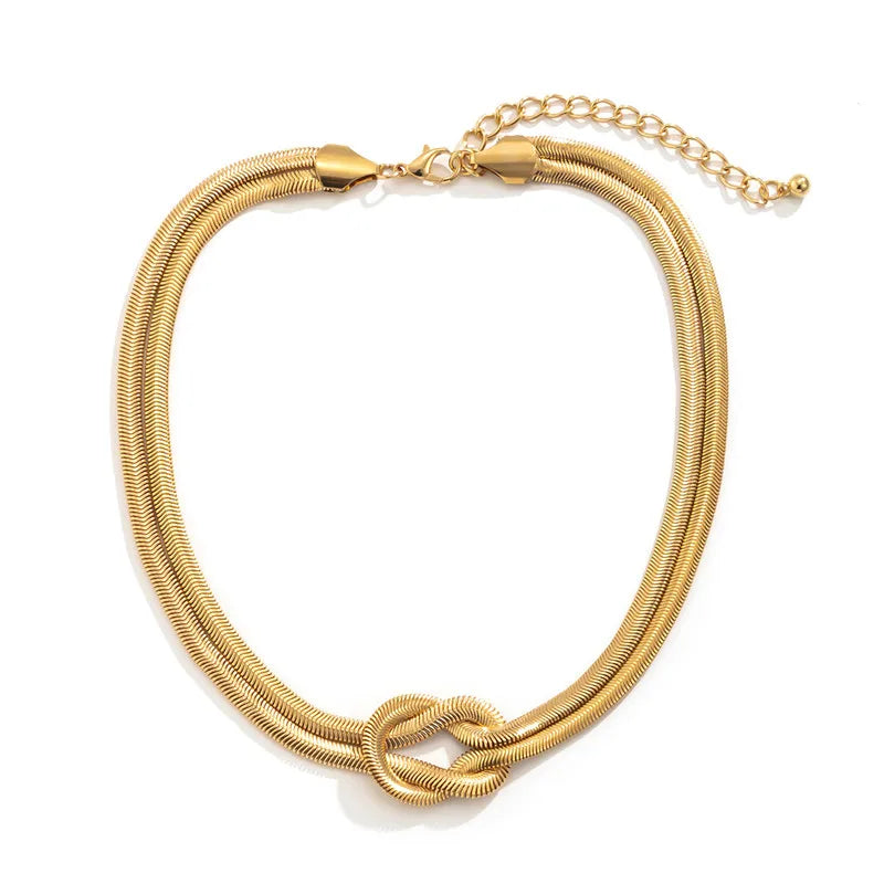 RisingMoon Punk Twisted Knotted Snake Chain Choker Necklaces Retro Chunky Double Layer Knotted Necklaces