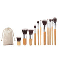 YUE High Quality 11PCS Natural Color Wood Handle Eyeshadow Eyeliner Blending Brush Powder Face Cosmetic Makeup Brush Set