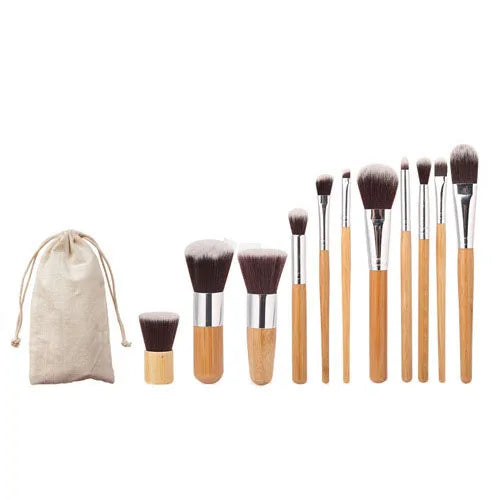 YUE High Quality 11PCS Natural Color Wood Handle Eyeshadow Eyeliner Blending Brush Powder Face Cosmetic Makeup Brush Set