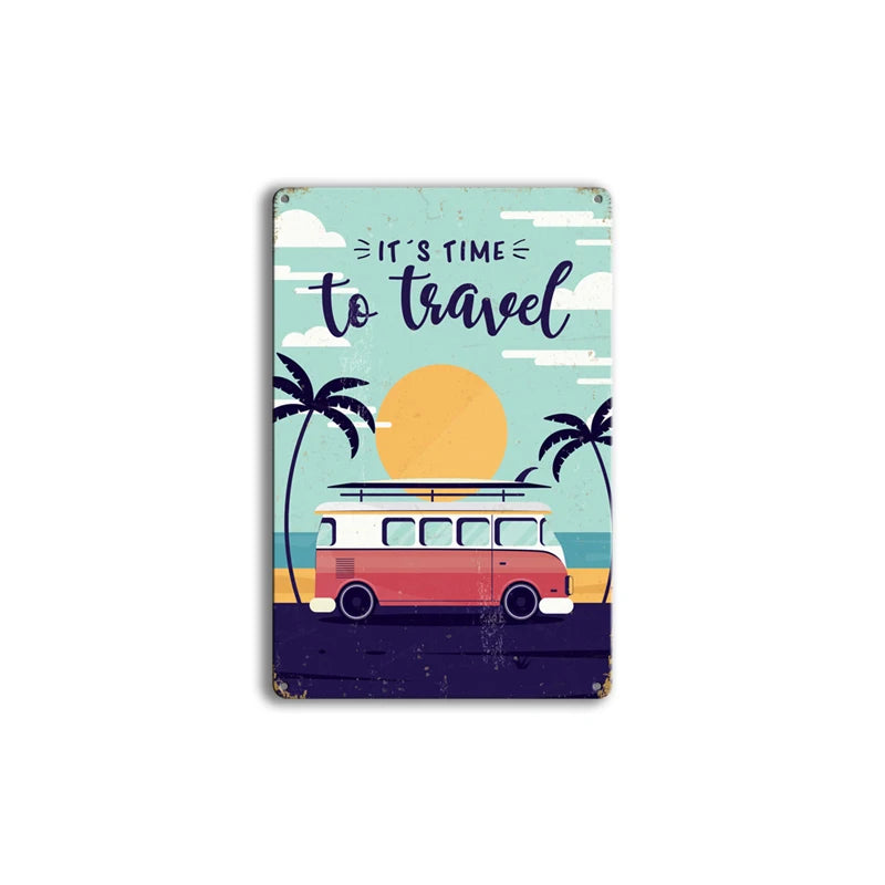 It's Time to Travel Decoration Iron Poster Painting Tin Sign Vintage Wall Decor for Cafe Bar Pub Home Beer Decoration Crafts