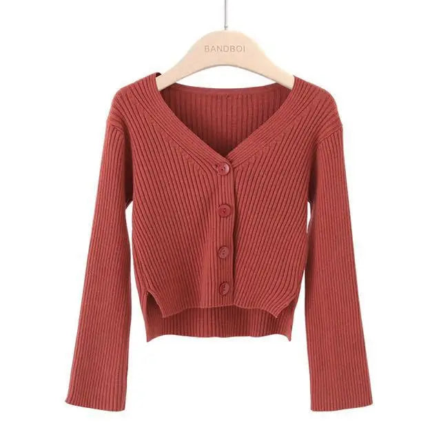Sweater Women Korean Style Personality Short Long Sleeves Breasted Solid Color Knit Cardigan Top Women Coat Sweaters