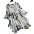 2025 New Arrivals Women's Loose Linen Blouse with Floral Print V-neck Buttons Plus Size Long Sleeve