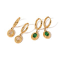 Stainless Steel 18K Gold PVD Plated Multicolor Oval CZ Zircon Pendant Dangle Hoop Earring for Women