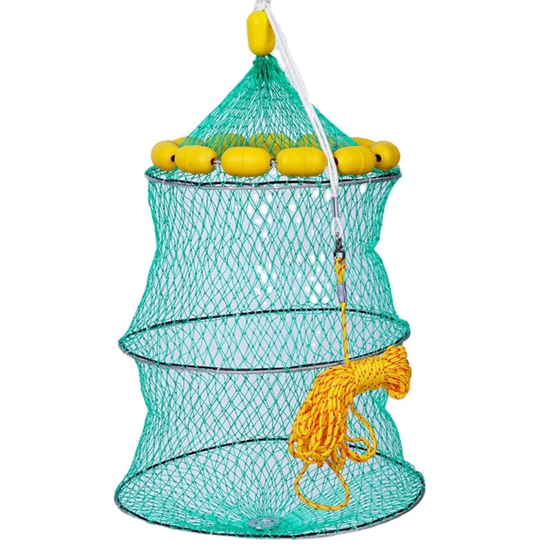 Saltwater Fishing Basket With Float 1.8 * 1.8 cm 3 Layers Thickening Mesh 35 40 45 50# Nylon Fishing Net