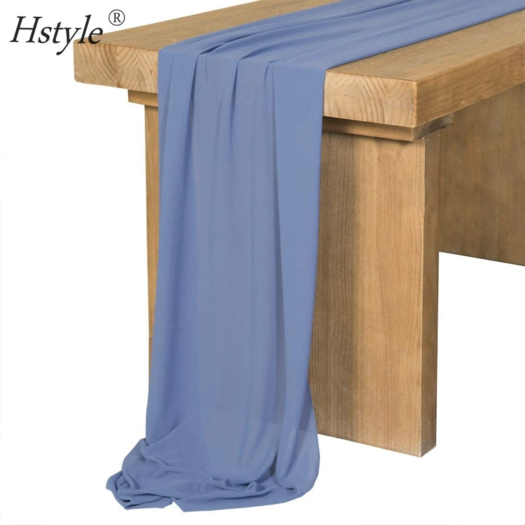 10Ft Steel Blue Sheer Chiffon Table Runner for Wedding Rustic Boho Wedding Party Bridal Shower Decorations Birthday Party SD772