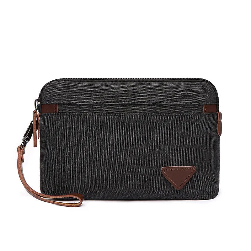 Factory Wholesale Men's Large Vintage Canvas Lining Mobile Phone Armpit Bag Long Coin Handbag Wallet
