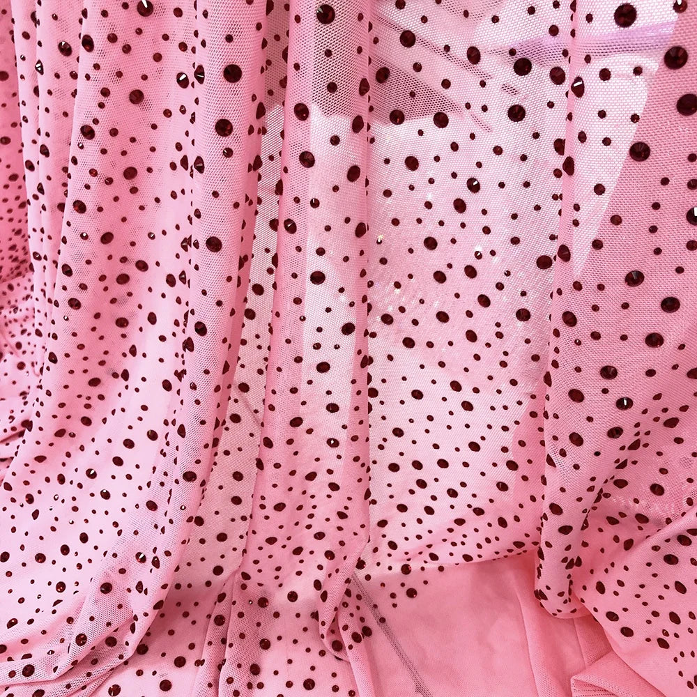 F007 Fashion Style Bling Rhinestone Elastic  Fabric Crystal Stretchable Rhinestone Chiffon Mesh