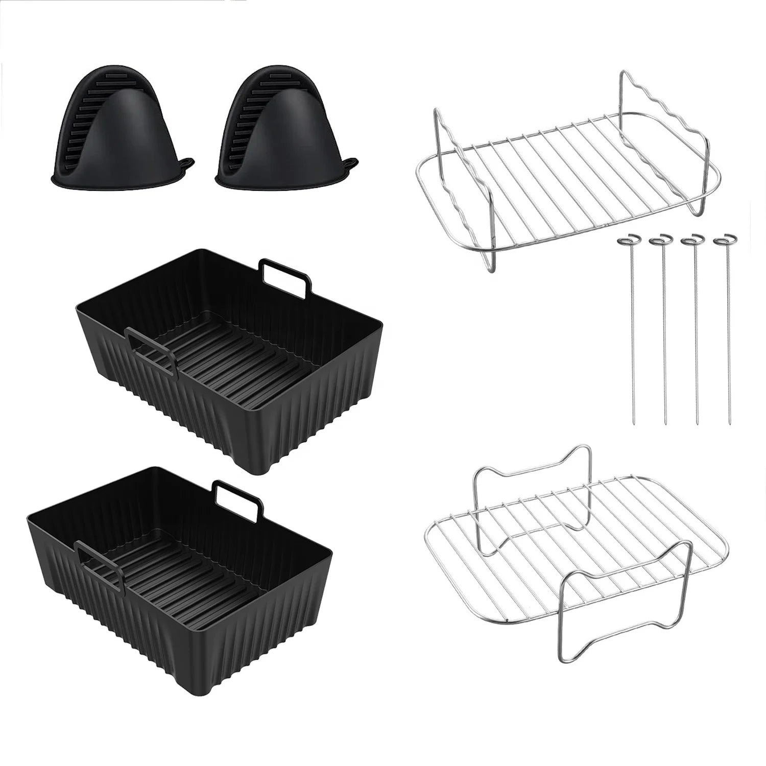 New Air Fryer Accessories 8.5 Inches Silicone Liner Pot & Metal Racks in Kit Pack for Ninja Dual Air Fryers AF300UK