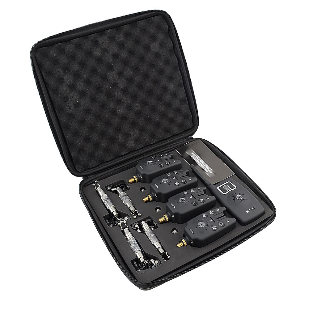 Wireless Fishing Bite Alarm 1+4 Set with 4pcs Illuminated Swinger in EVA case for Carp Fishing B1203S