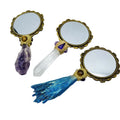 Sale Magical Gemstone Hand Held Makeup Mirror With Natural Purple Amethyst Clear Quartz Crystal Point