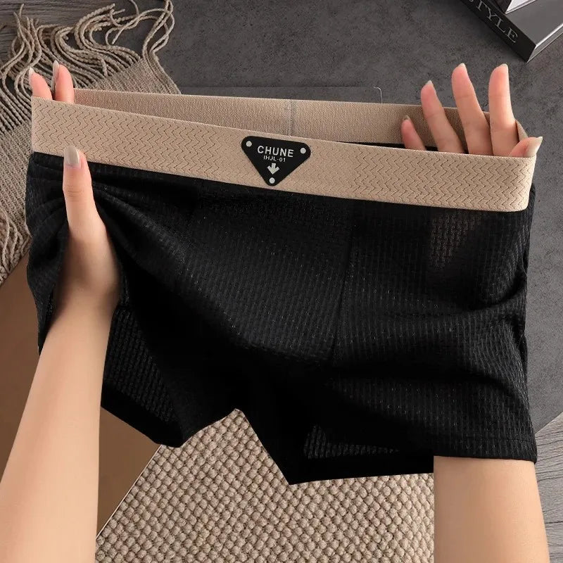 Wholesale Summer Ice Silk Men's Underwear Breathable Thin Flat Corner Boxers Comfortable Sports Men's Four Corner Shorts