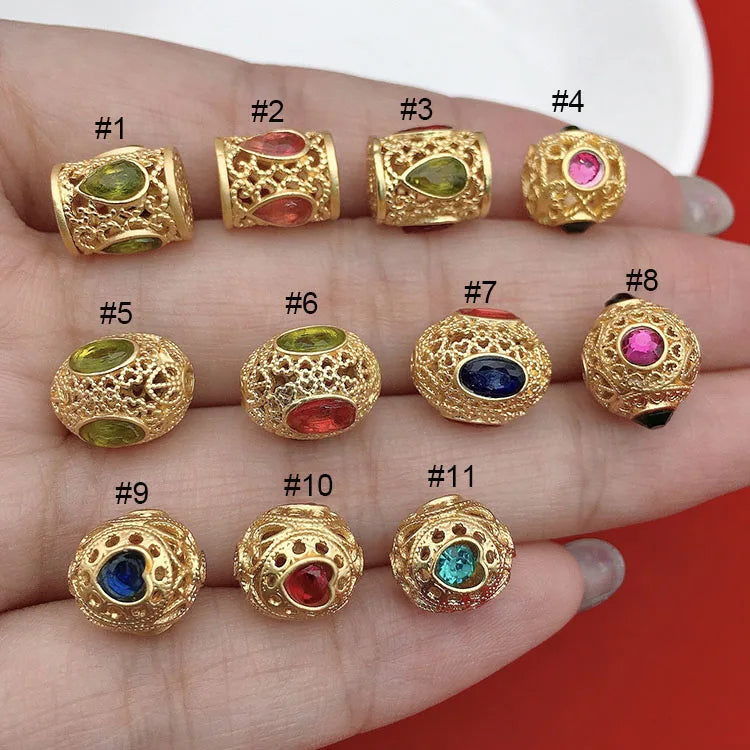 JF8751 Matte Gold Plated Crystal Nepal Nepalese Style Brass Drum Beads Tibetan Ethnic Tribal Jewelry Making Supplies Loose Metal