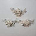 SLBRIDAL Handmade Crystal Rhinestone Pearls Ceramic Flower Bridal Hair Comb Wedding Hair Accessories Bridesmaids Women Jewelry