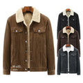 Men's Vintage Fleece Sherpa Lined Corduroy Denim Trucker Lapel Button Down Thickened Mens Corduroy Jacket