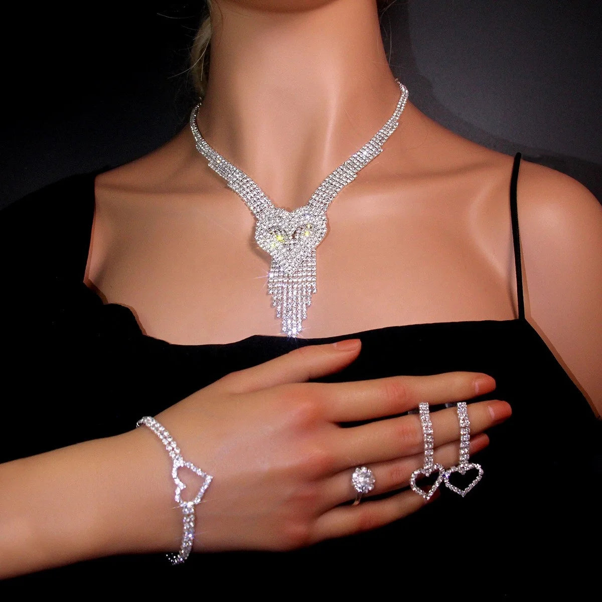 4 Piece Fashion Women Bridal Jewelry Sets Crystal Wedding 14K Gold Plated Luxury Big Wave Purple Custom Zinc Alloy