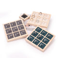 Natural Wood Velvet Leather 9 Grids Jewelry Rings Display Tray Organizer