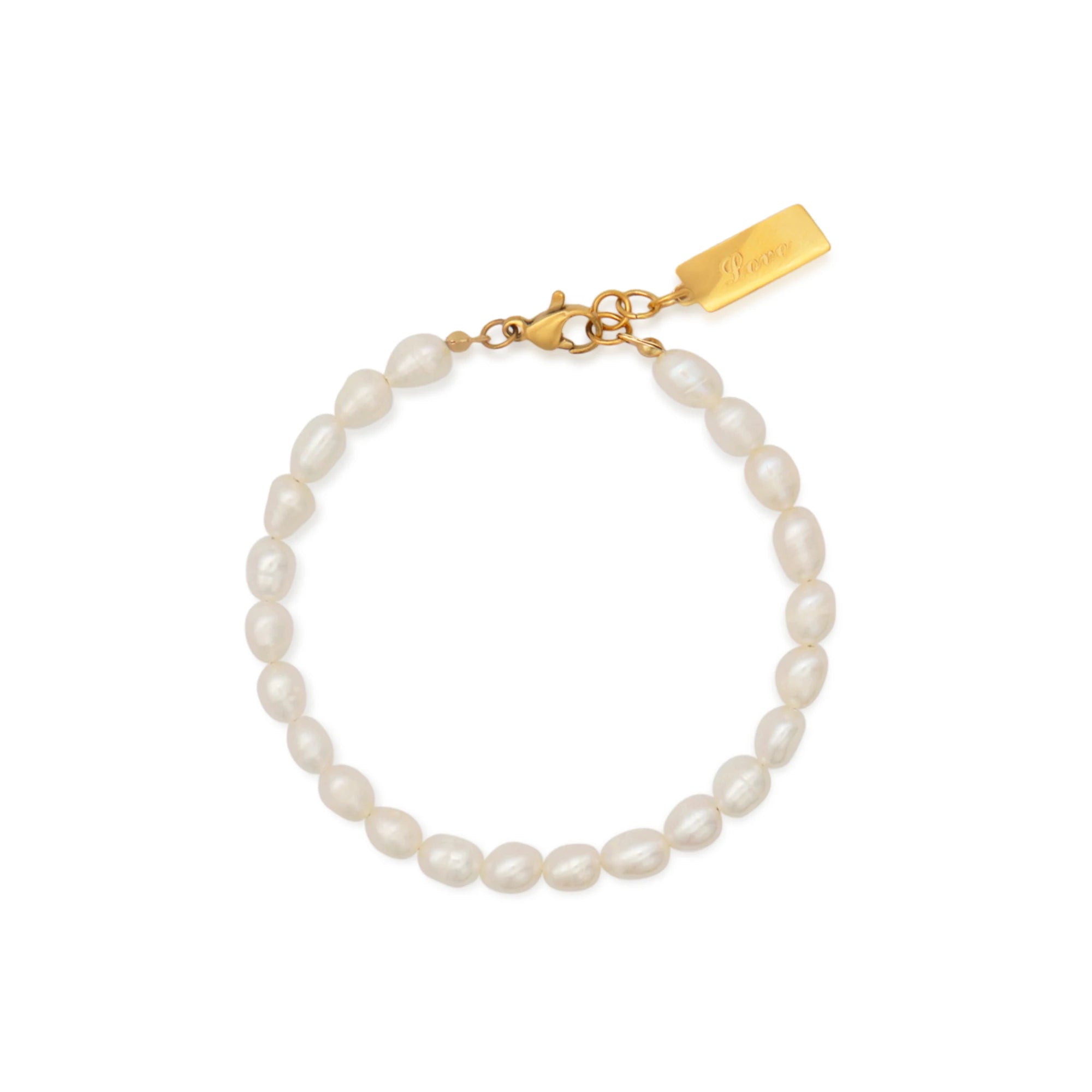 Chris April Fashion Jewellery 316L Stainless Steel PVD Gold Plated Natural Cultured Freshwater Barque Pearl Beaded Bracelet