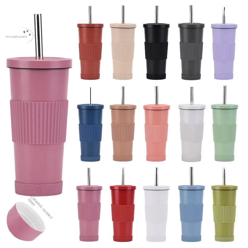 Manufacturer-Direct Insulated Drink Cup Large Capacity Stainless Steel Straw Tumbler with Anti-Slip Sleeve Modern Design