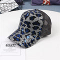 Wholesale Ladies Leopard Sequins Oxford Mesh Sporty Baseball Cap 5 Panel Casual Adjustable Hip Hop Hat