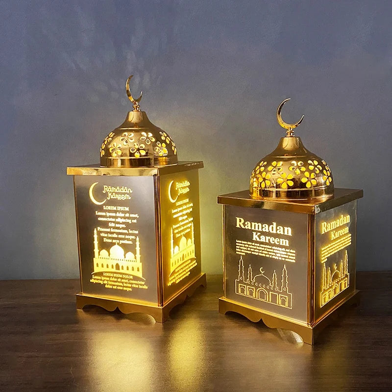EID Ramadan Decorations Table Decor Lantern with Flickering LED Eid Mubarak Lantern with LED Ramadan Decorative Hanging Lantern