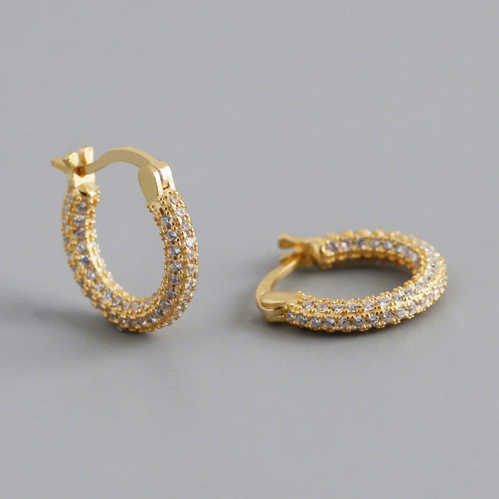 FUAMAY 925 Sterling Silver 18K Gold Plated Designer Full Diamond Hoop Earrings for Women Hypoallergenic Chunky Earrings Gift