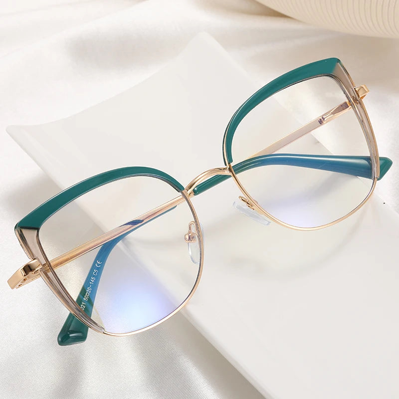 2025 Eyeglasses New Women's Metal Full Frame Glasses Stylish Bright Color Blue Blocking Glasses Frame