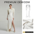 Brand Customization Solid Color 3D Flower Design Shoulder Niche Design Slim High Slit Irregular Long Dress for Women