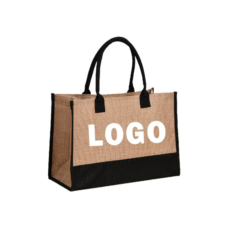 Shopping Bag Burlap Tote Bag Jute Bags Lightweight Handbag Portable LargeCapacity Women Grocery Organizer Garland Letter Pattern