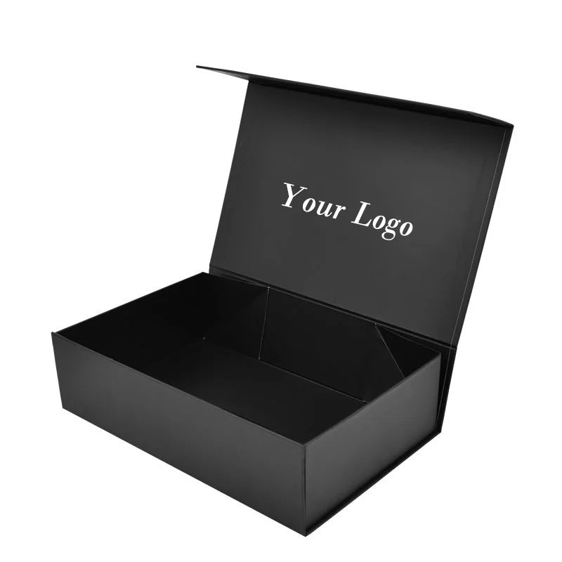 New Factory Customized logo UV Printing Folding Gift Box Cardboard Black Clothing Magnetic Folding Packaging Box