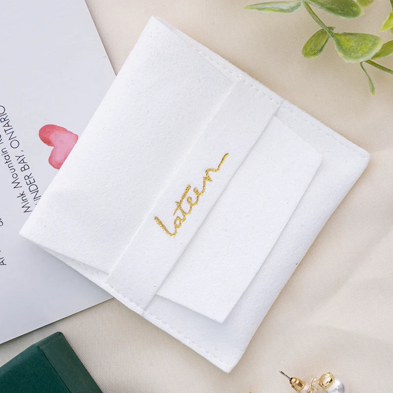 White Envelope Microfiber Suede Jewelry Pouch Custom Logo Jewelry Packaging Box Velvet Pouches