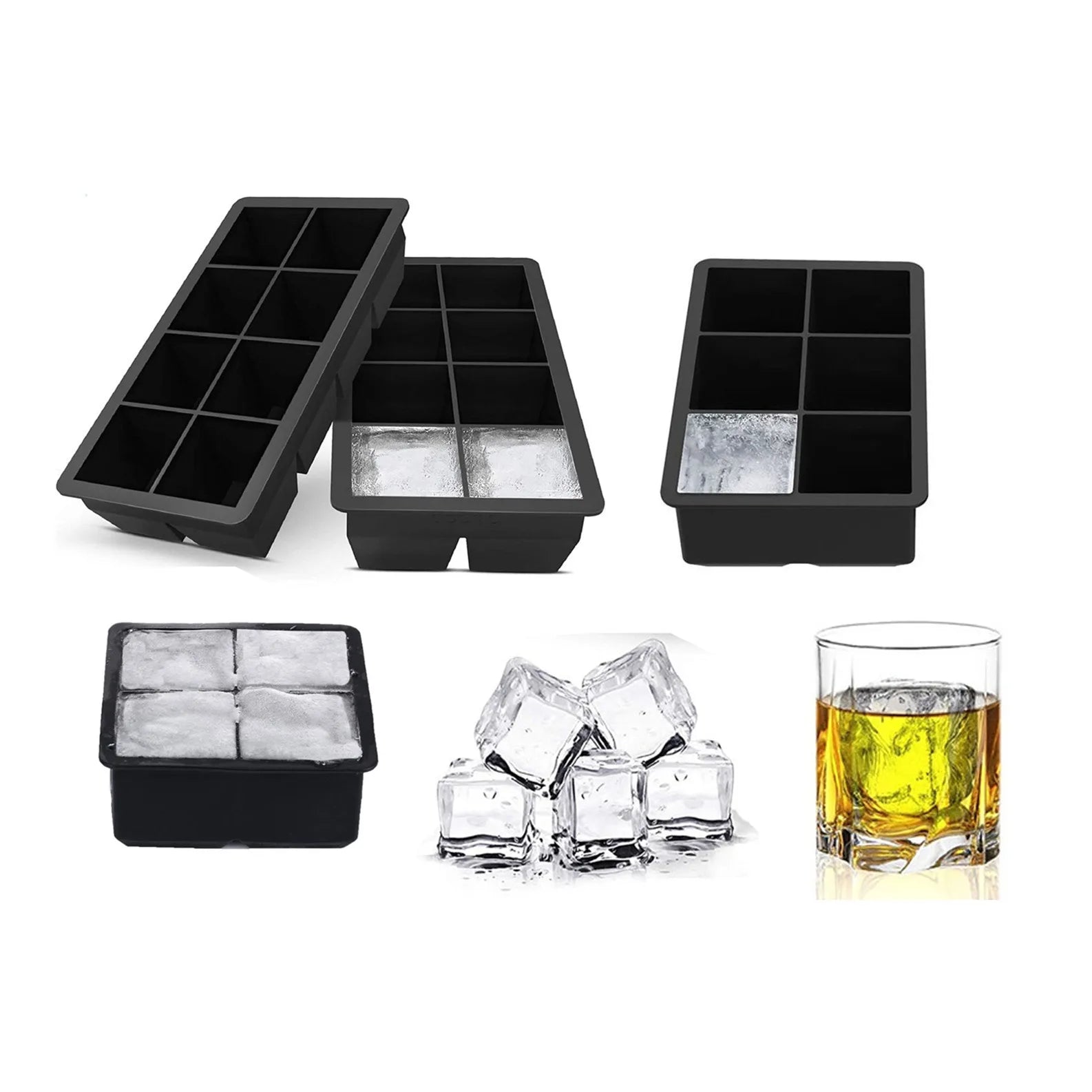 Wholesale Ice Cube Trays Large Square Ice Cube Maker Silicone Mold for Whiskey Drinks