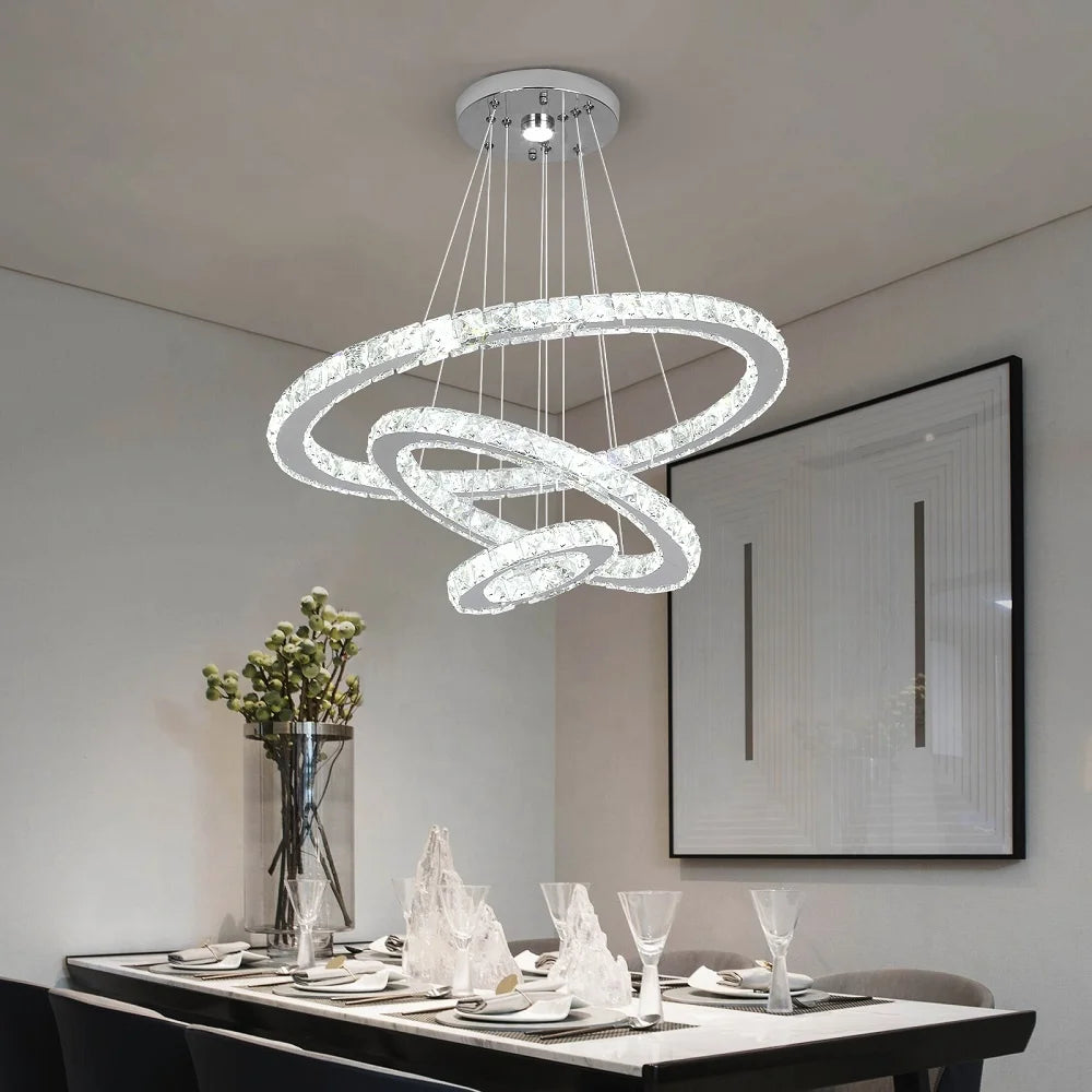 German Warehouse Crystal Lighting Modern Living Room 3 Colors Changeable Led Round Circle Nordic Pendant Lights for Hotel