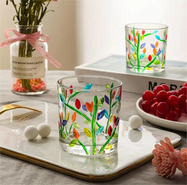 2022 Manufacturers Wholesale Create the Same Hand-painted Leaf Pattern Water Cup Light Luxury Crystal Glass Leaf Whisky Cup