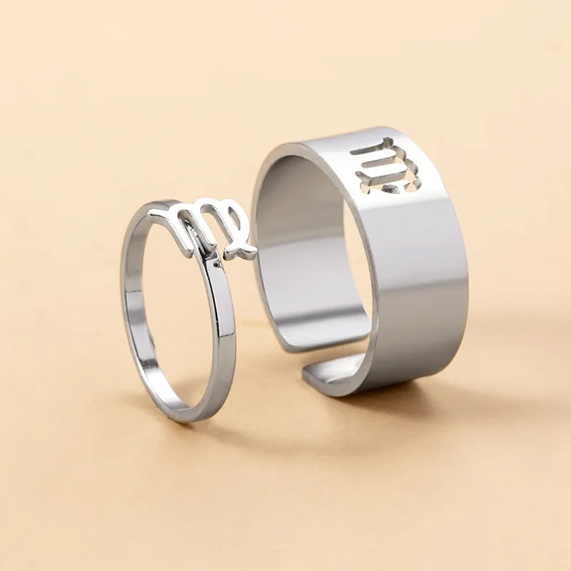 Stainless Steel 12 Zodiac Opening Couple Ring High Quality Adjustable Ring for Women Men Valentine's Day Gift Dating