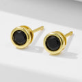 Fashion Personality Accessories Jewelry 925 Sterling Silver Gold Plated Geometric Round Black Zircon Stud Earrings for Women Men