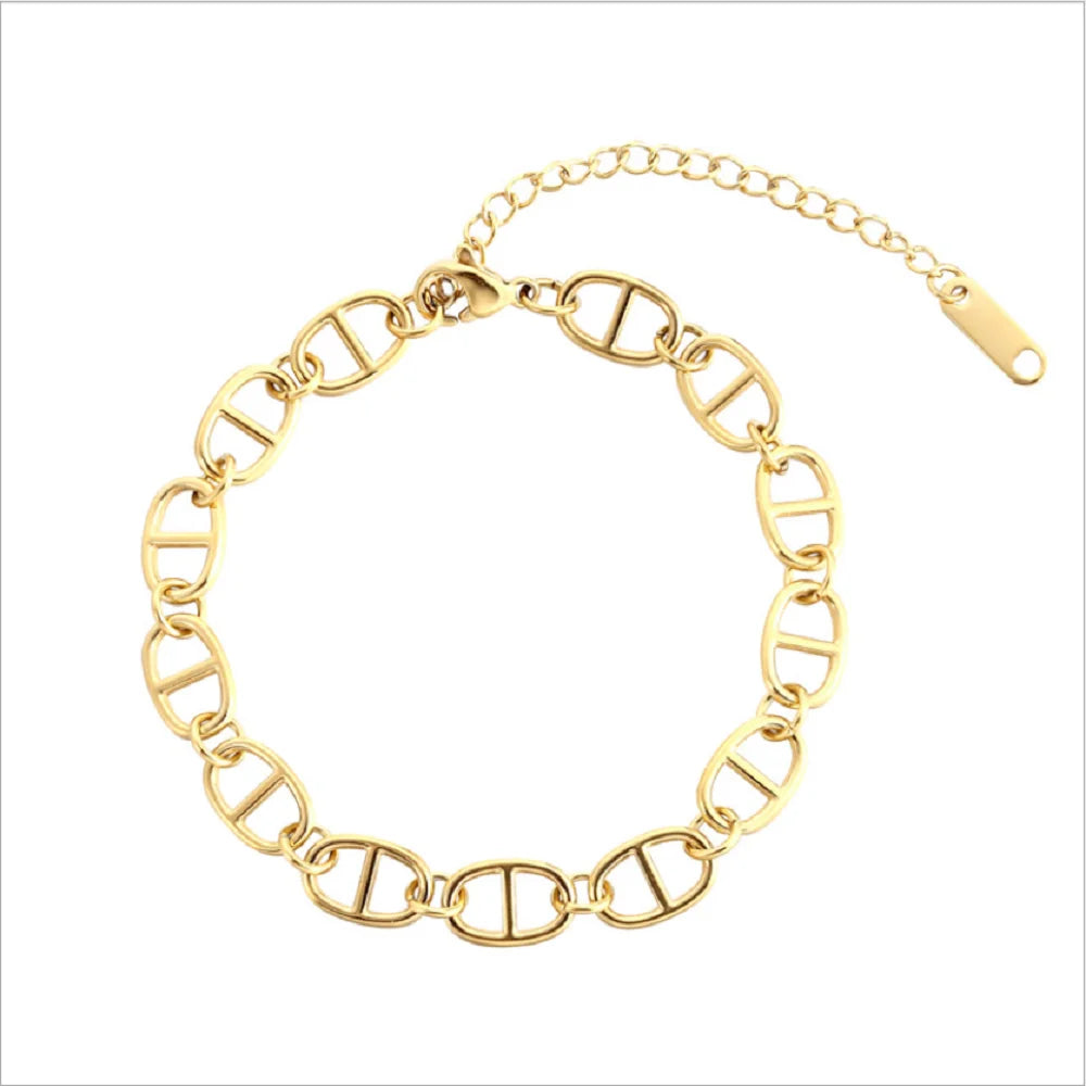Fashion Stainless Steel with 14K Plating Pig Nose Bracelet Charm Gold Adjustable Couple Bracelets Jewelry for Lovers